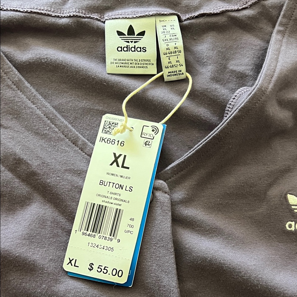 NWT adidas Purple Cropped Snap front Track Top with White Stripes - Picture 6 of 6